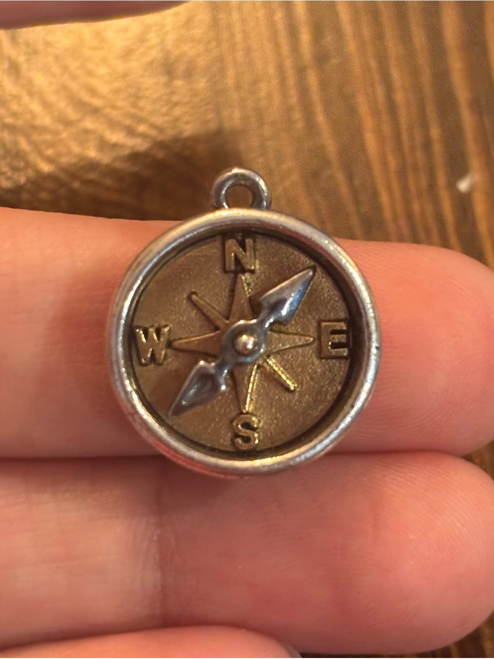 Retired James Avery Compass Charm Pendant in Silver and Brown Tones